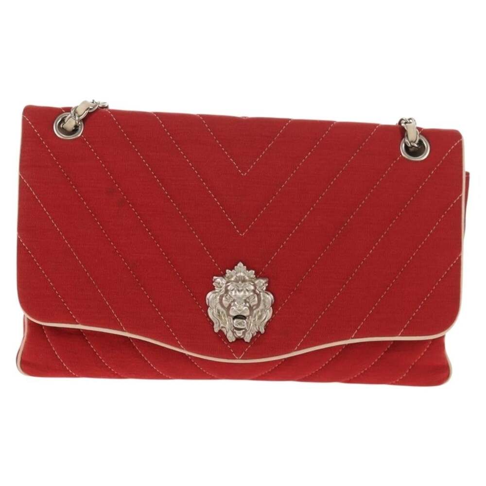 Chanel Cotton V Stitch Flap Chain Shoulder Bag Red